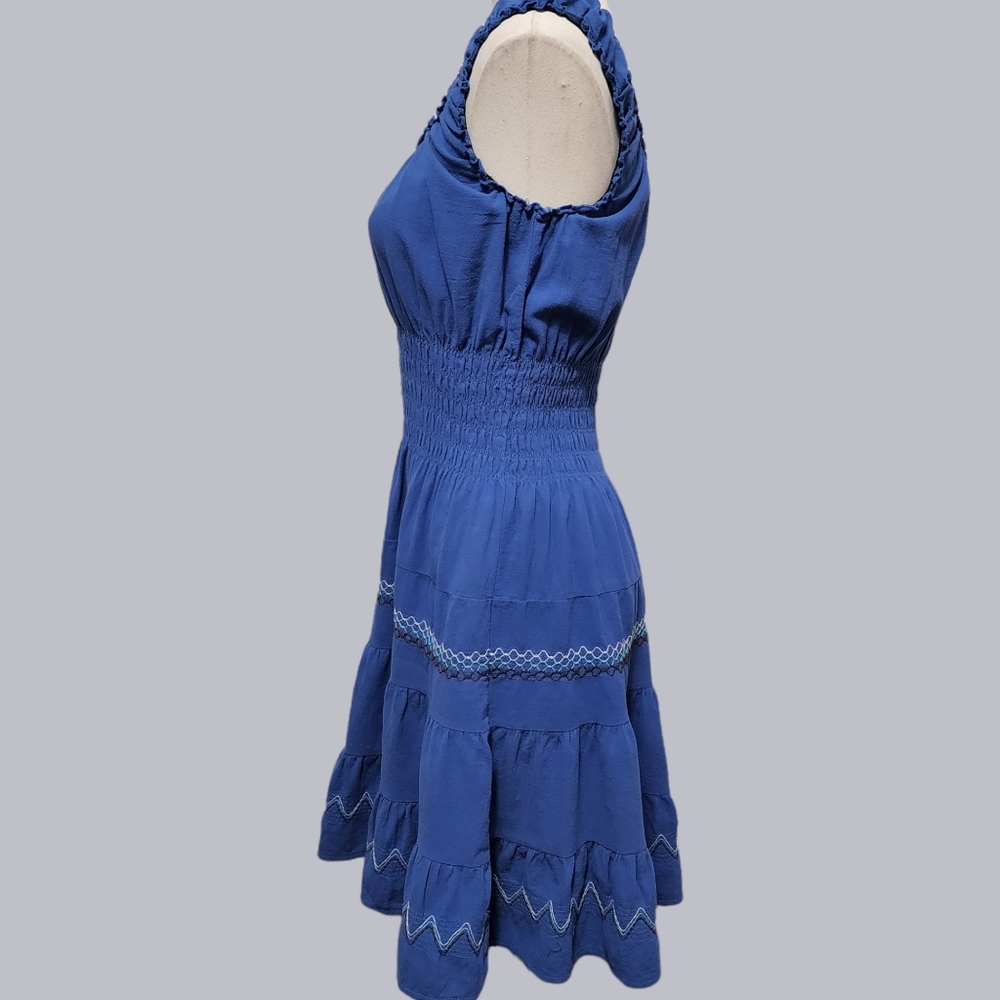 Anthropologie Lapis blue linen tiered peasant dress size mp - Picture 5 of 9